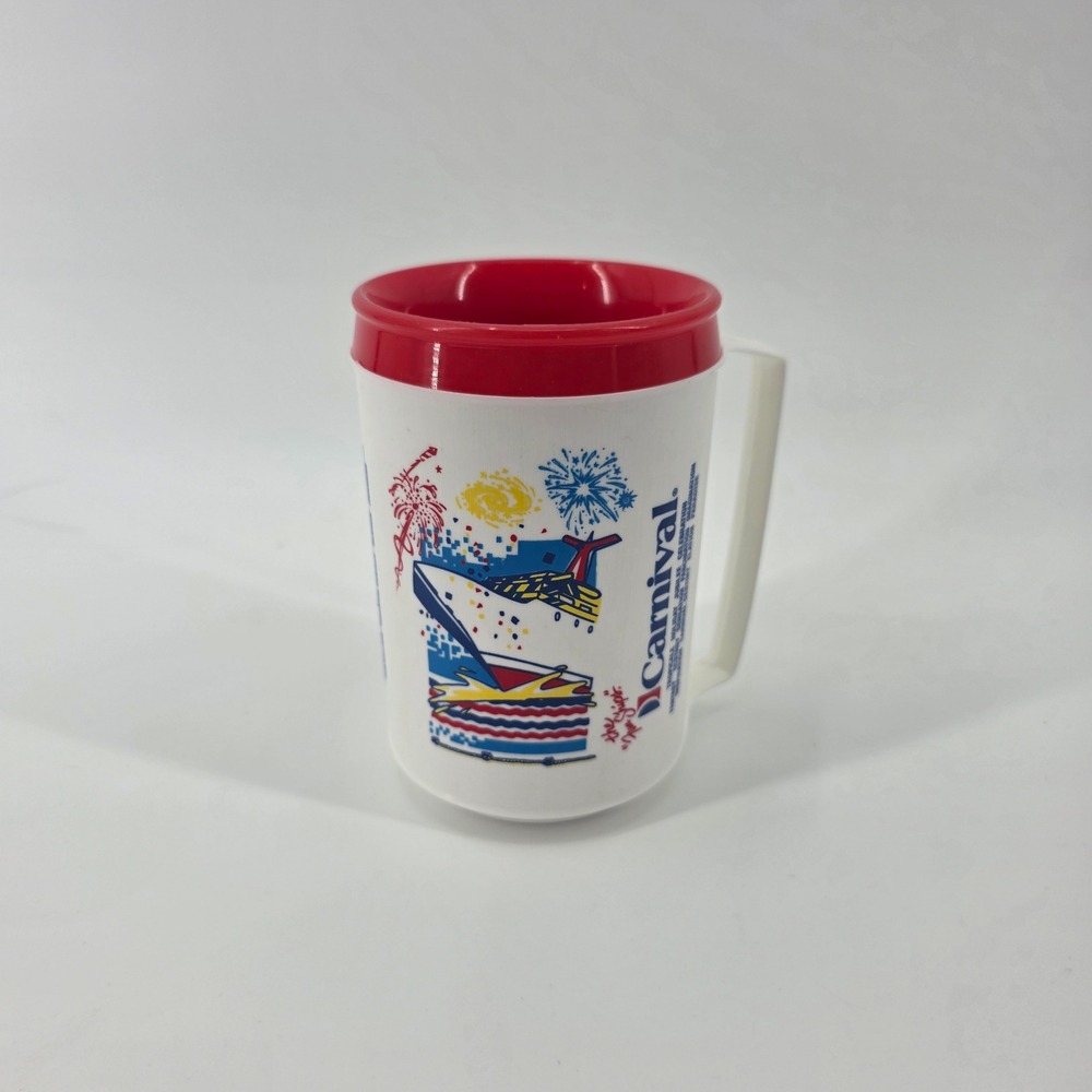 Vintage Carnival Cruise Line Aladdin Insulated Plastic Mug Red White Souvenir